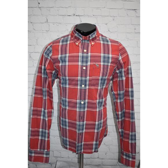 Abercrombie & Fitch Dress Shirt Mens Size 2XL Muscle Fit Red Blue Plaid - Picture 5 of 6